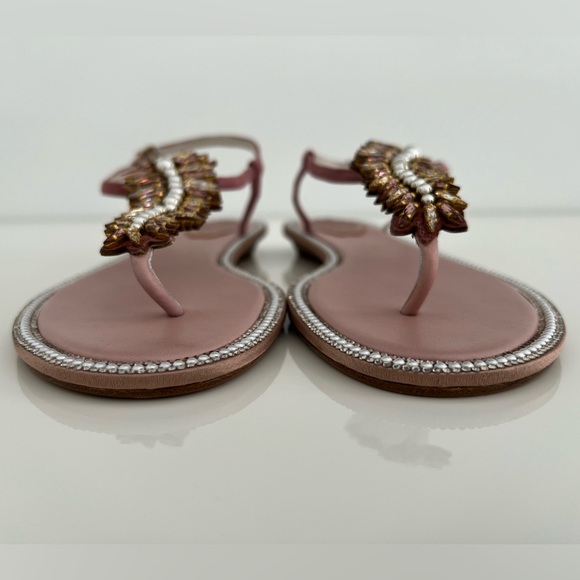 RENE CAOVILLA BLUSH CRYSTAL PEARL EMBELLISHED SANDALS SIZE IT 38.5 / US 8.5 NEW! - Picture 15 of 17